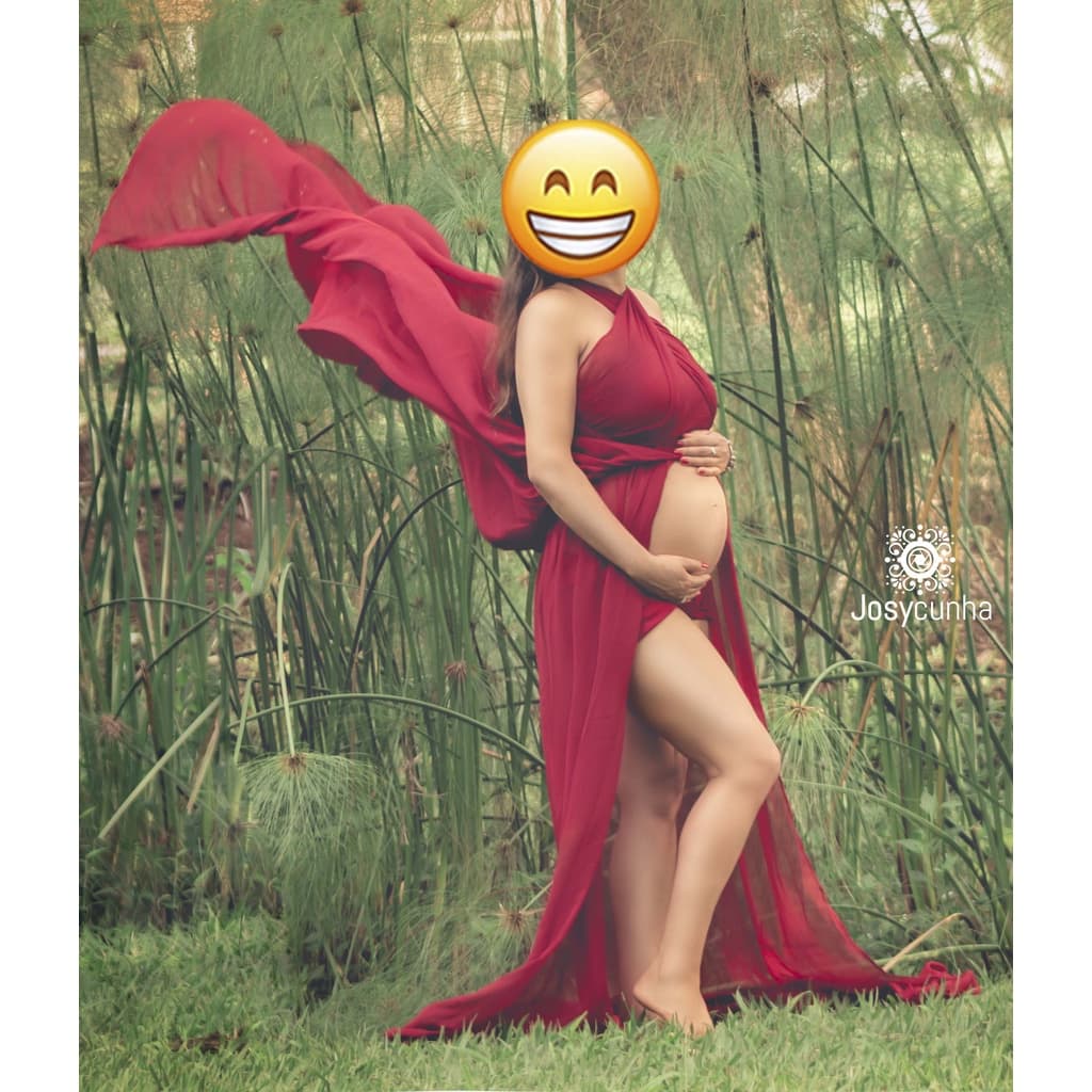 Vestido + short gestante para sessão fotográfica vermelho varias formas de uso com alça comprida