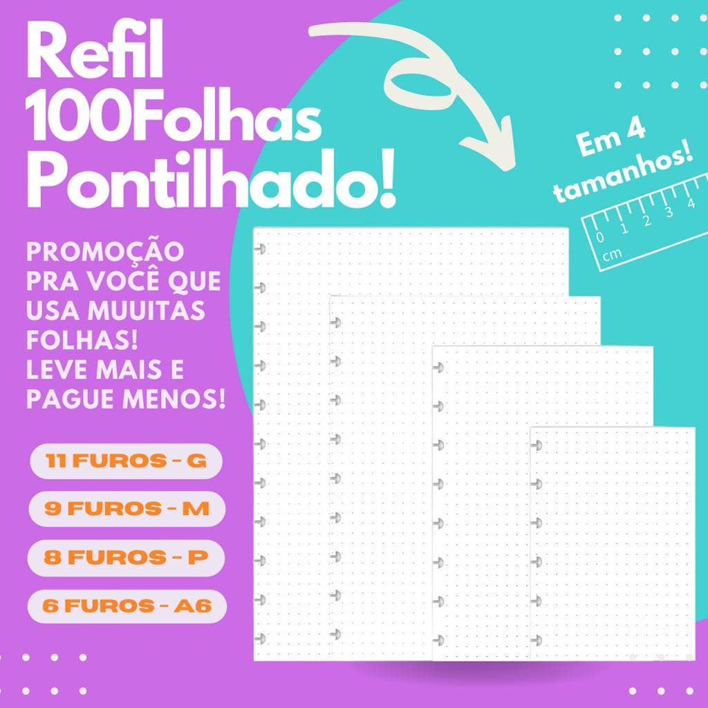 Refil para Caderno de Discos 90g - PONTILHADO (100 folhas)