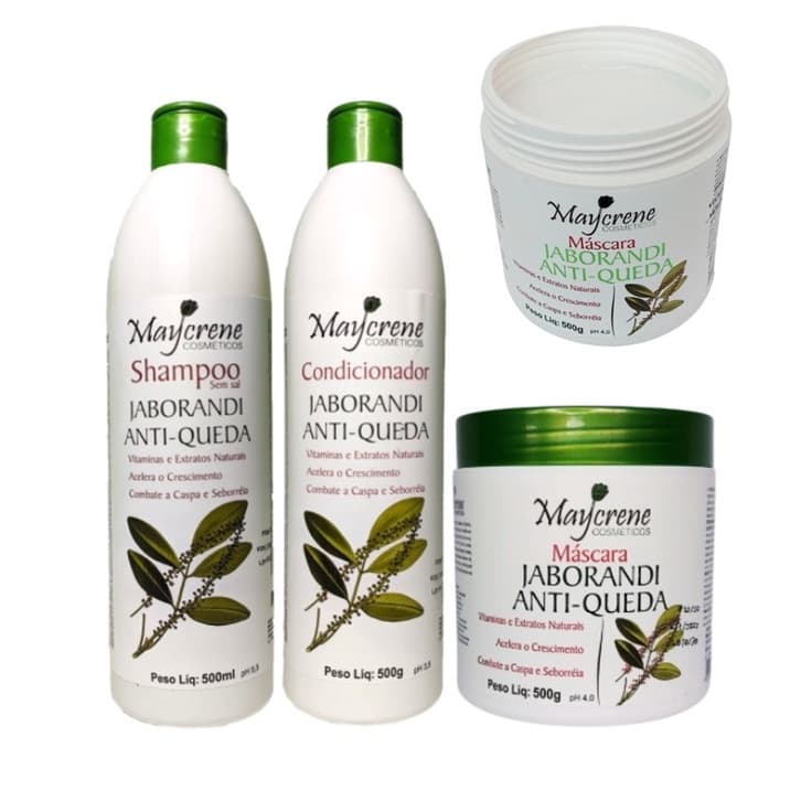 5 Kits Jaborandi Maycrene Anti queda, anti-oleosidade, Acelera o crescimento e combate a caspa e a seborreia (5 Shamp + 5 Cond + 5 Másc )