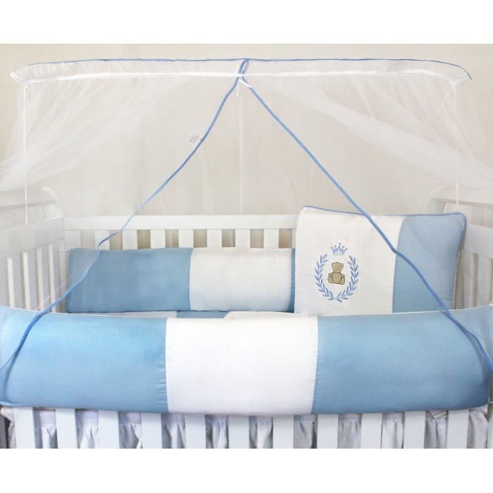 Kit Protetor de Berço Kids com Mosquiteiro Comum 7 peças Thed Azul