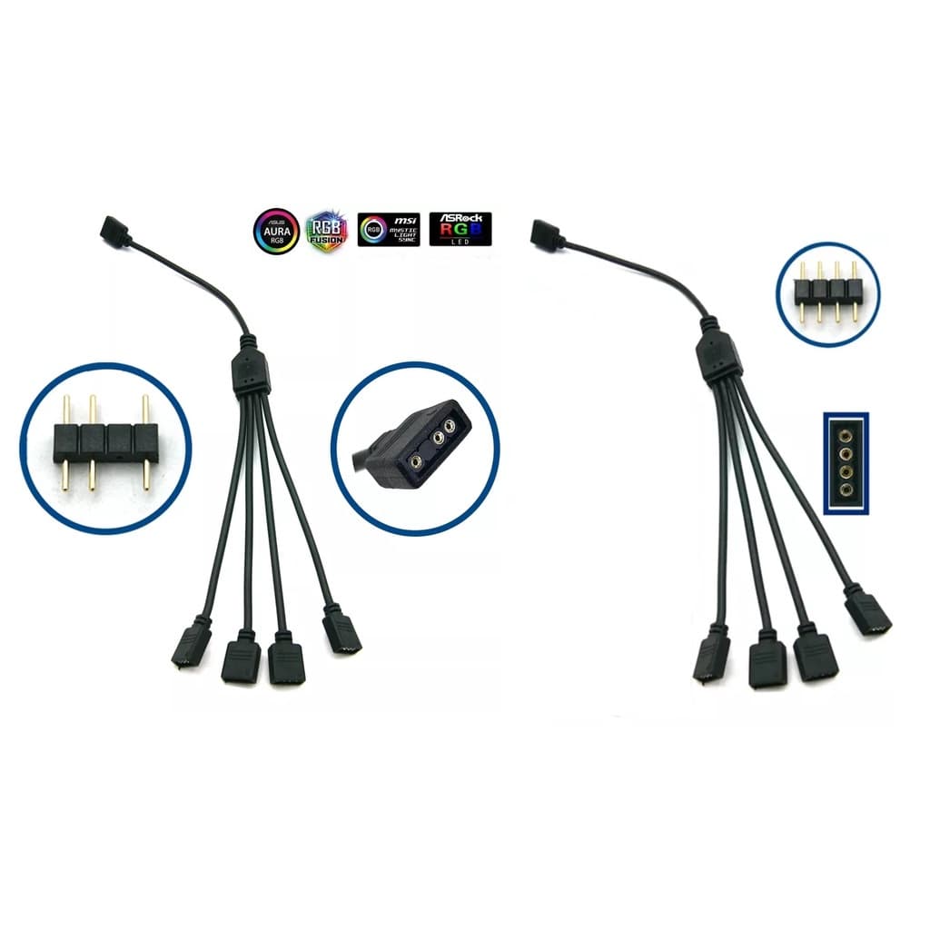 CABO ADAPTADOR DIVISOR HUB RGB 5V 3PINOS ou 12V 4PINOS PARA 4 SAIDAS 30CM DEX