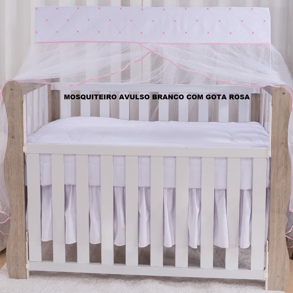 Mosquiteiro Avulso Para Kit Berço Americano Branco Com Gota Rosa