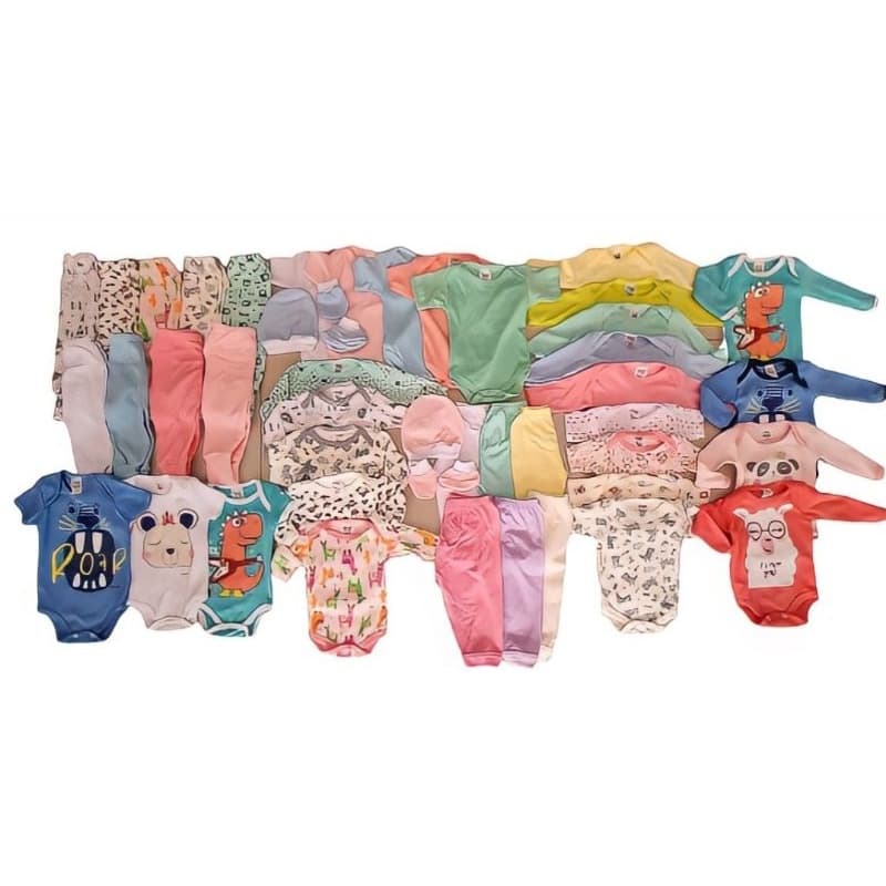 kit enxoval body mijão touca e meia 24  ou 12 peças bebê menino e menina Algodão