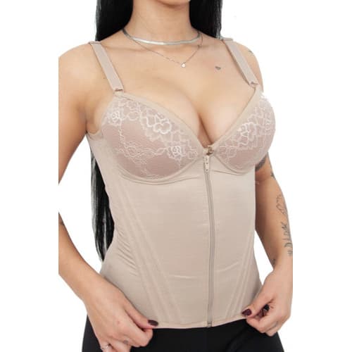 Body Alta Compressão Ziper Com Bojo 16 Barbatanas Reforçada