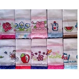 Kit com 10 Panos de Prato Pintado Bordado Aplicado Patchwork