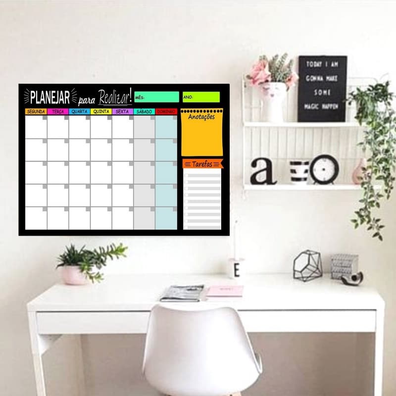 Quadro de Planejamento Mensal Planner Quadro De Tarefas +Caneta Aagador +Suporte C/ Adesivo