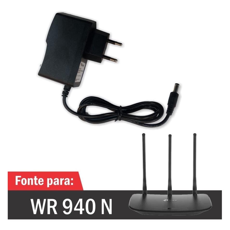 Fonte Para Roteador Tp-link Wr 940 N Preto ( Carregador / Cabo de Forca / Cabo de Energia ) - R1027