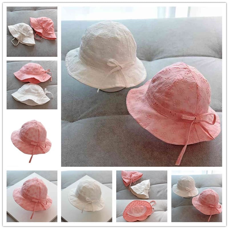 Chapéu De Pescador Infantil De Algodão À Prova De Vento Com Laços De Flores Para O Verão