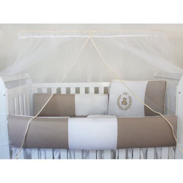 Kit Protetor de Berço Kids com Mosquiteiro Comum 7 peças Thed Cáqui