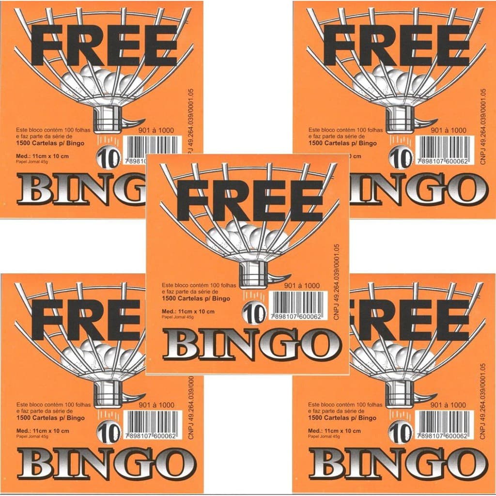 Kit C/ 5 Blocos Cartela De Jogo Bingo Jornal 100fls 11x10cm