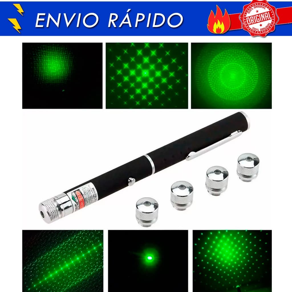 Caneta Laser Pointer Verde Potente 5000mw Até 6km 5 Pontas diferentes Preto Slider Power point Aulas Festa Dj Mais Vendidos