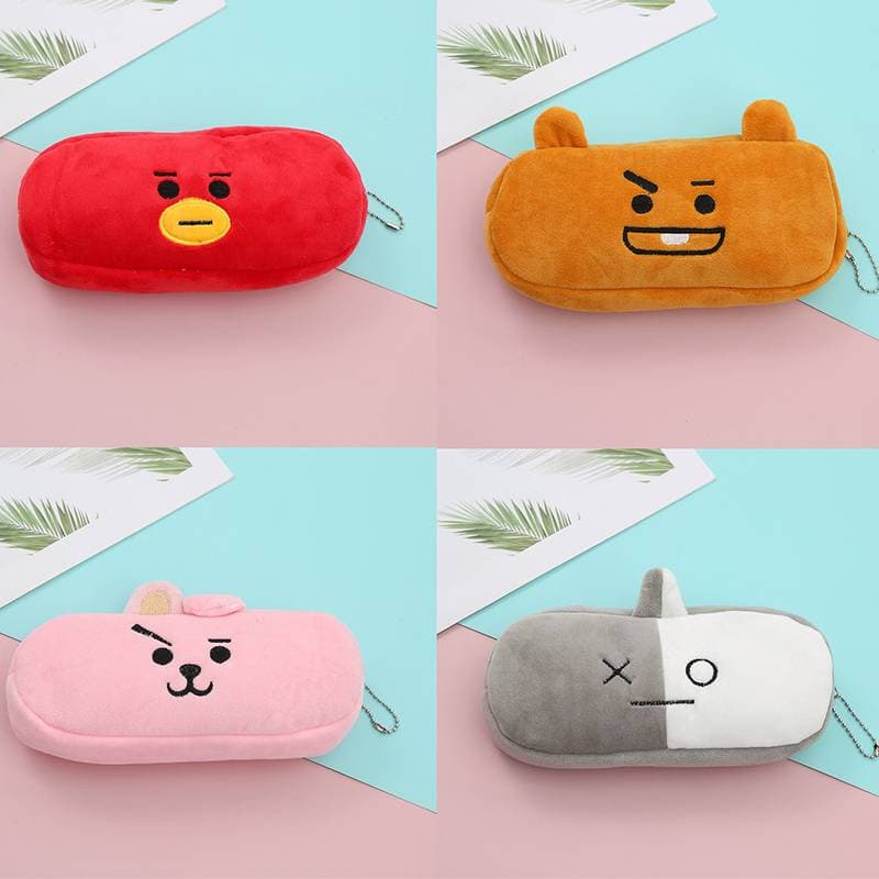 KPOP BTS BT21 Kawaii Estojo De Lápis De Desenho Animado Alça Fofa Para Menino Menina Saco De Papelaria Crianças Presentes