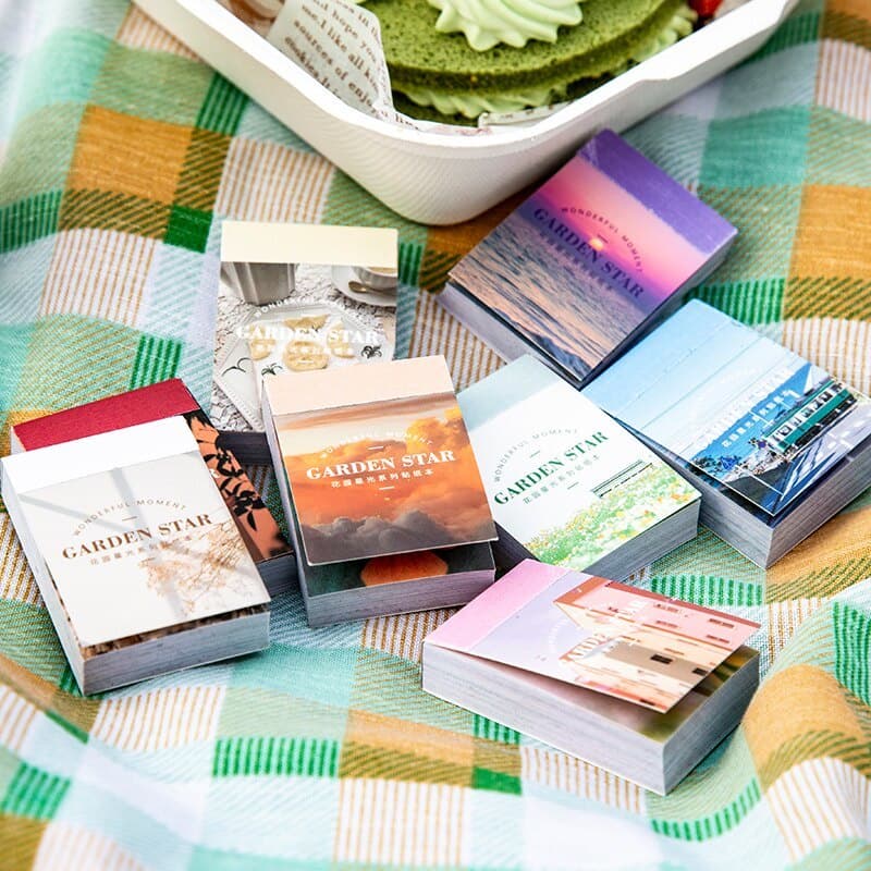 Journamm 50 Pcs Cenário Estética Estilo Pegajoso Deco Papelaria Livro Decorativo Scrapbooking Fundo Adesivos Notas Pegajosos