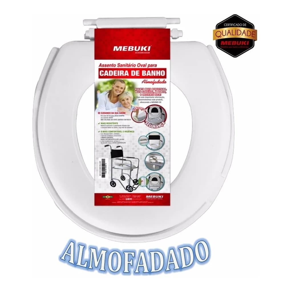 Assento Sanitário Fechado P/ Cadeira de Banho Almofadado Branco Mebuki