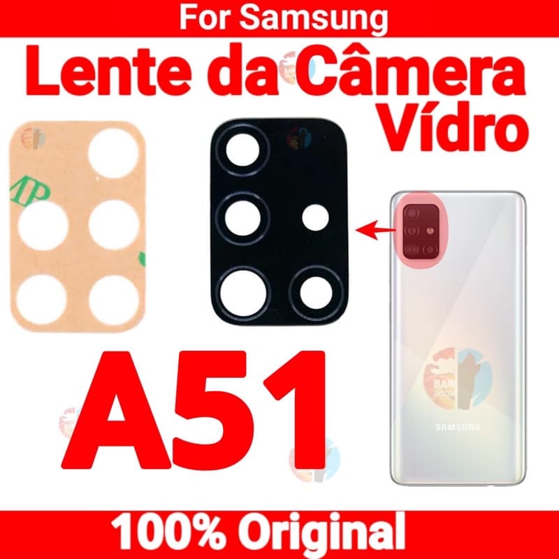 Lente Vidro Câmera Traseira + Adesivo Compatível Galaxy A51 A515 Original