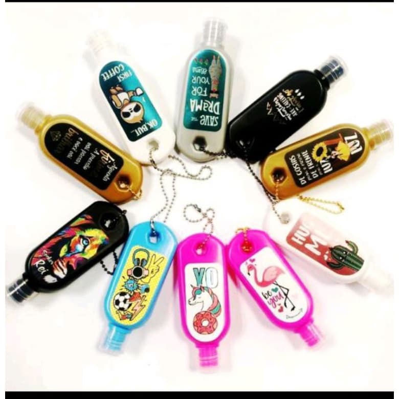 Porta Álcool Gel Mini com Corrente Metalica | Kit 3 Unidades