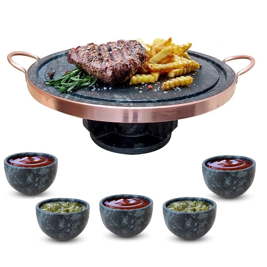 Fondue 32cm Pedra Sabão + 5 Tigelas Para Molho