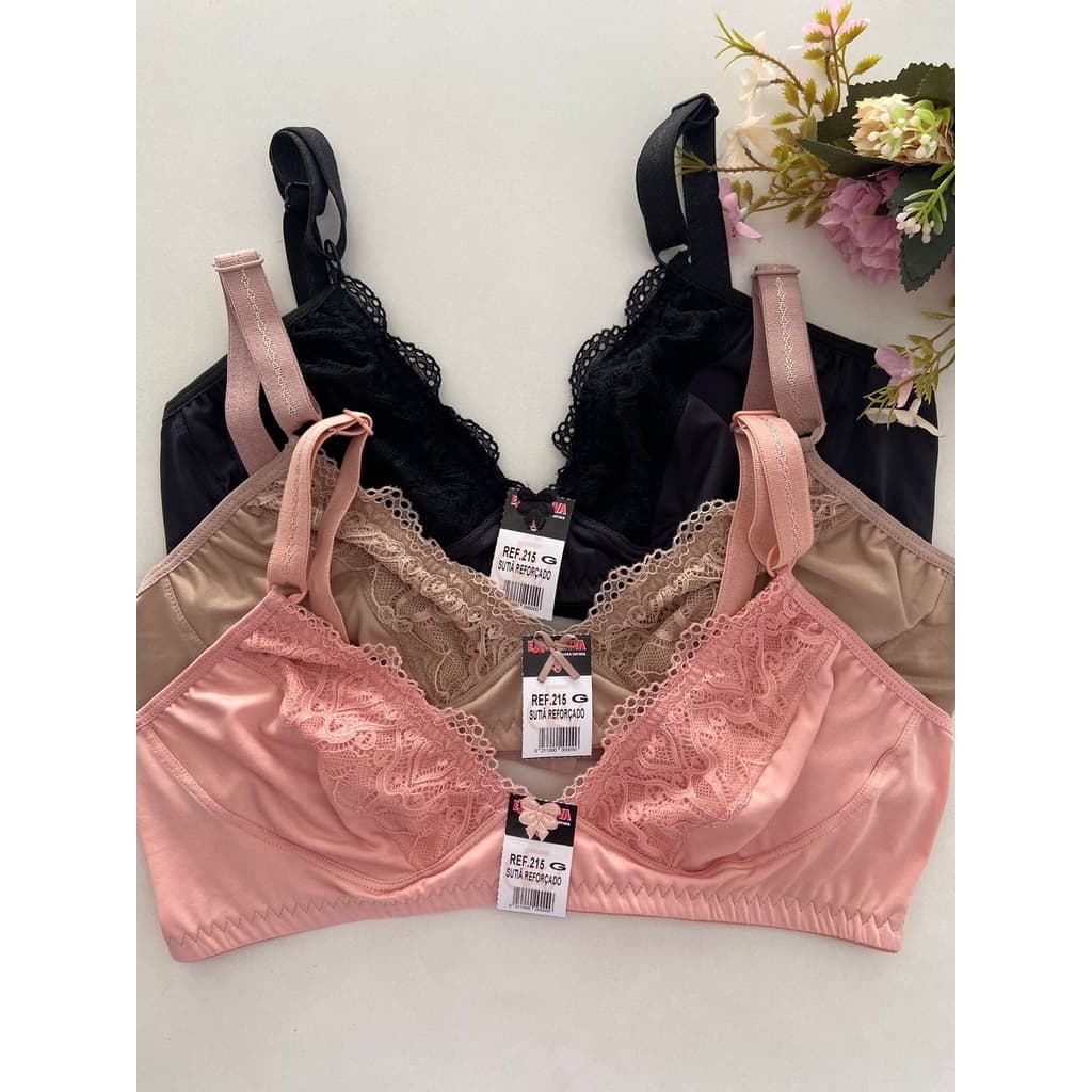 Kit 5 ou 3 Sutiã Sem Bojo Reforçado Microfibra com Renda Sutiã de Senhora 215