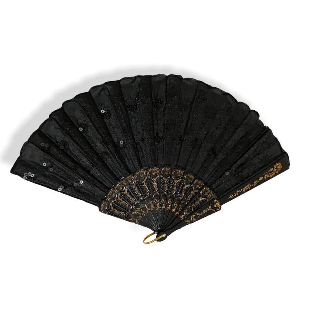 Leque Pomba Gira Cigana Preto Paetê Luxo Candomblé Umbanda