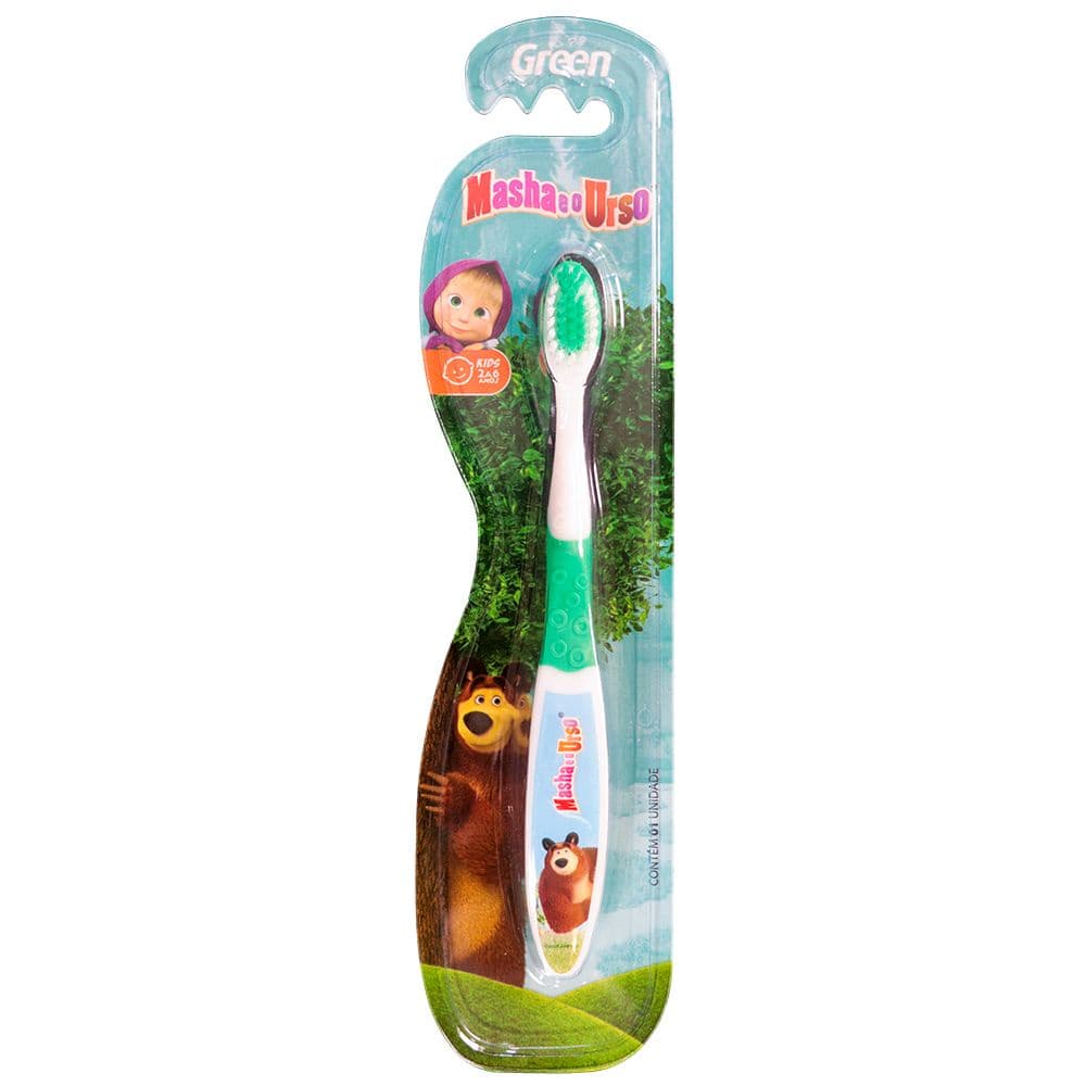 Escova de Dente Infantil Masha e o Urso com Limpador de Língua - Green