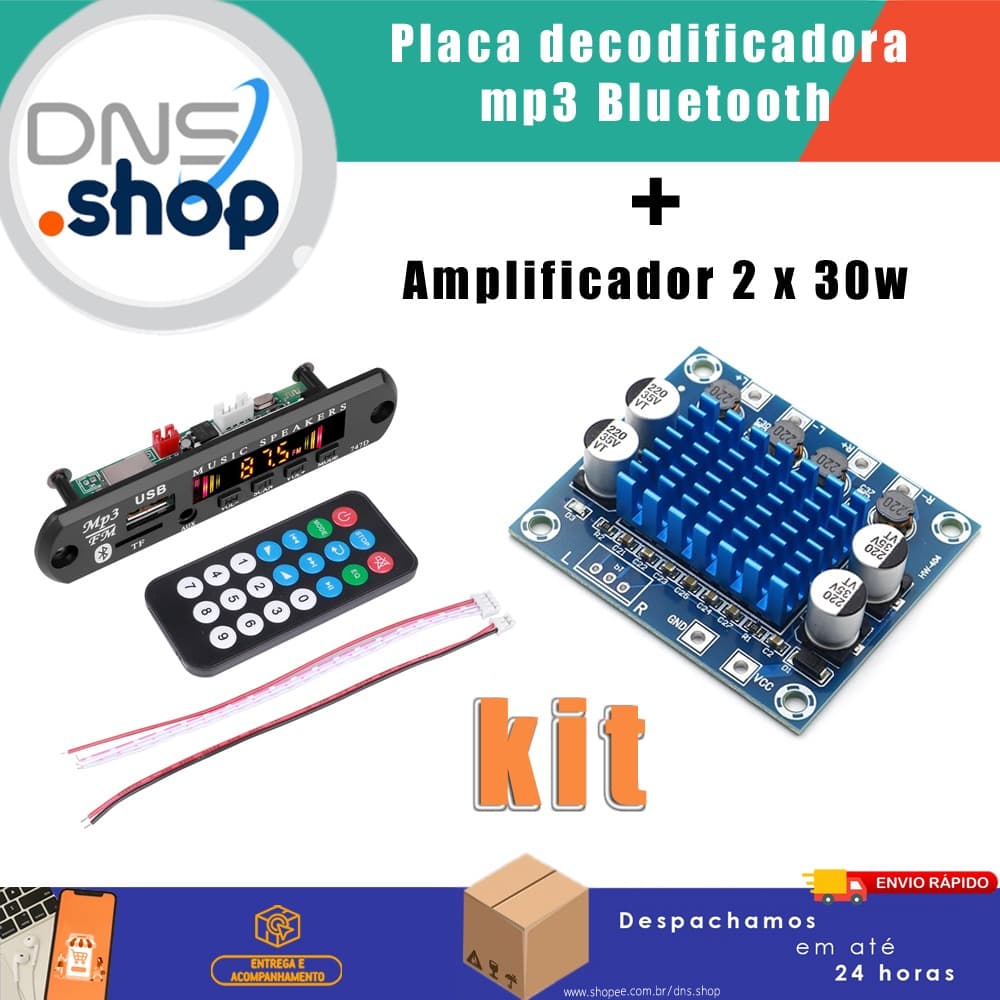 kit TPA-3110 2X30W + Decodificador Bluetooth 5.0 USB/TF/Rádio