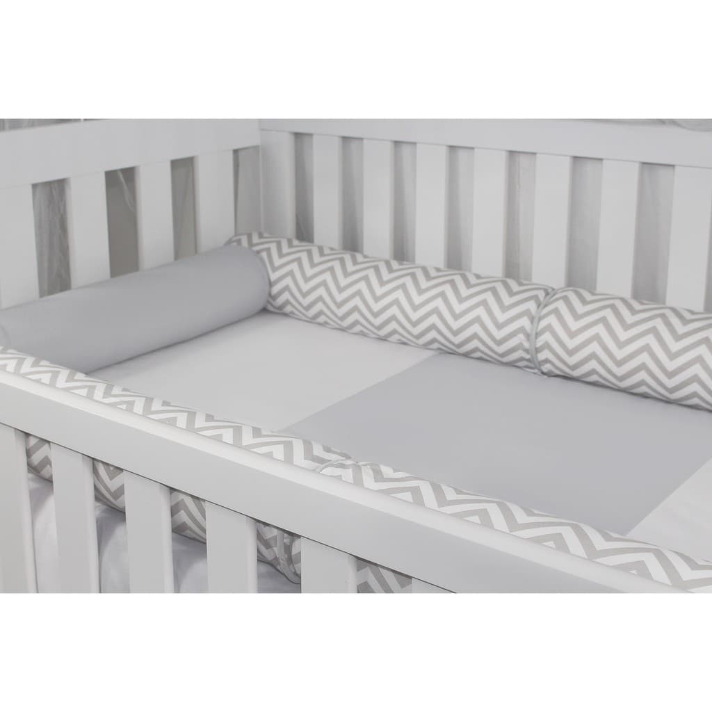 Kit Rolinho Berço Protetor Chevron Cinza e Branco 06 Peças Neutro