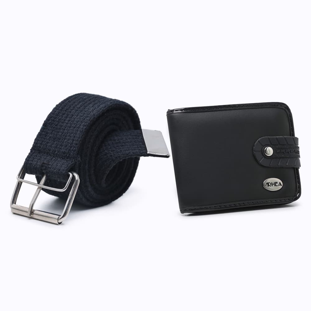 kit carteira grande masculina + cinto lona fivela pino rhea original