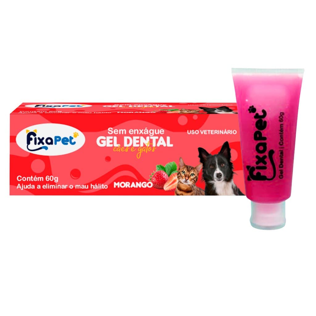Gel Dental para Cães e Gatos Fixa Pet 60g Morango