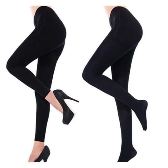 Meia Calça Flanelada Legging Térmica Com ou Sem pé Cintura Alta FIO 80 Preta Meia interna forrada