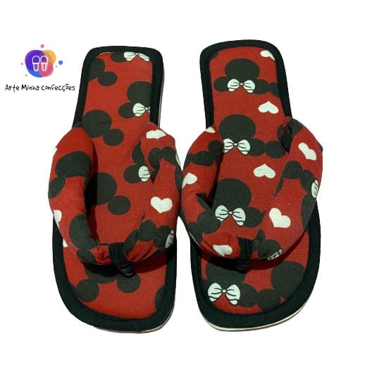 Pantufa Chinelo De Quarto de Verão Feminino, Chinelo de Dedo Estampado, Minnie, Luluzinha, Em Tecido Malha, Solado Flexível, Conforto para Casa ou Maternidade