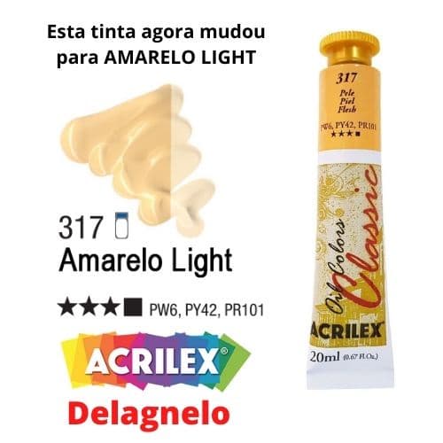 Tinta a Oleo Pele / Amarelo Light 317 - Acrilex 20 ml