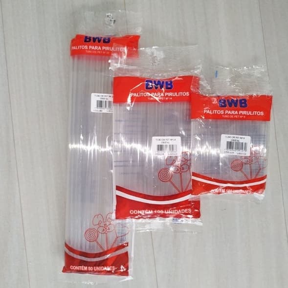 Palito Canudo Para Pirulito Tubo Pet Topo de Bolo 9cm, 14cm e 28cm - BWB