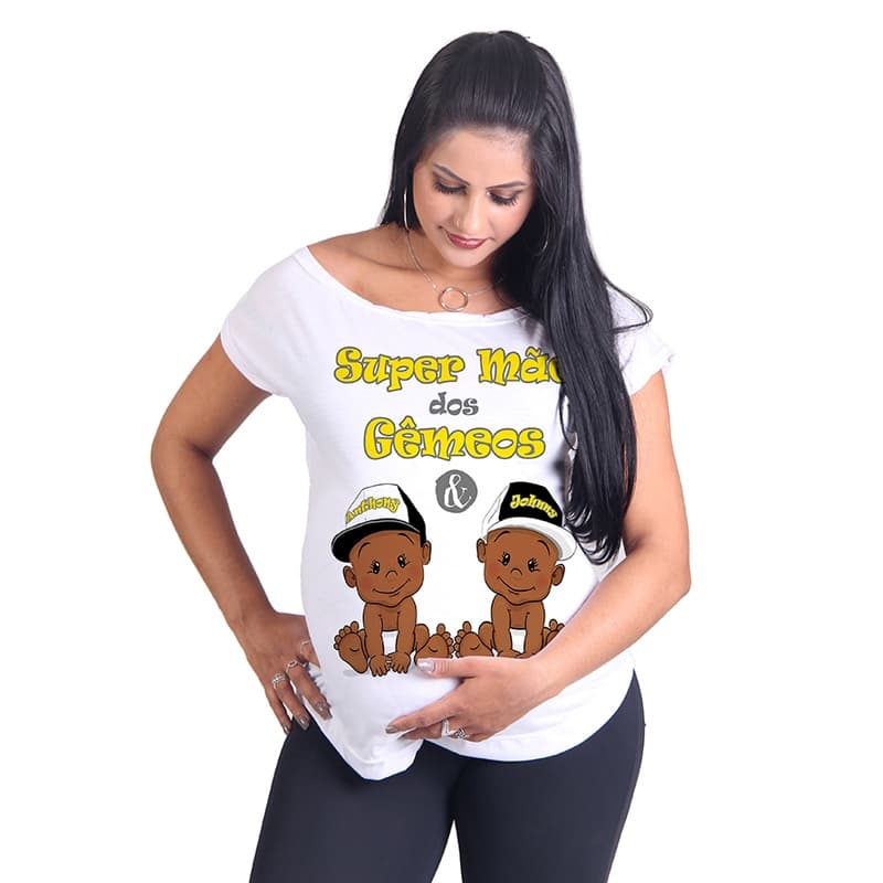 Bata/ Baby Look P/ Chá De Bebê Mãe Gestante Gêmeos Afro - Personalizada