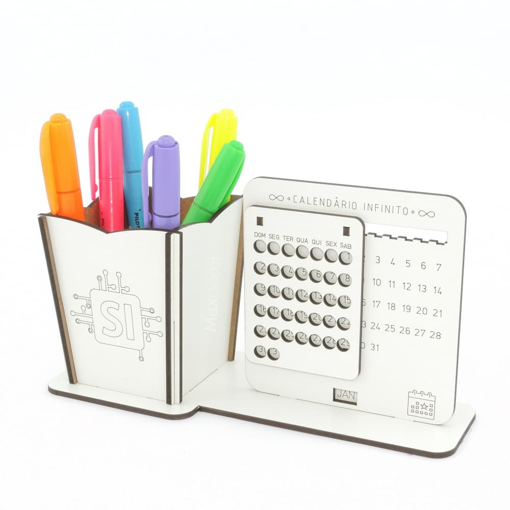 5 Calendário Infinito e Porta Lápis Personalizado Mdf - Sistemas