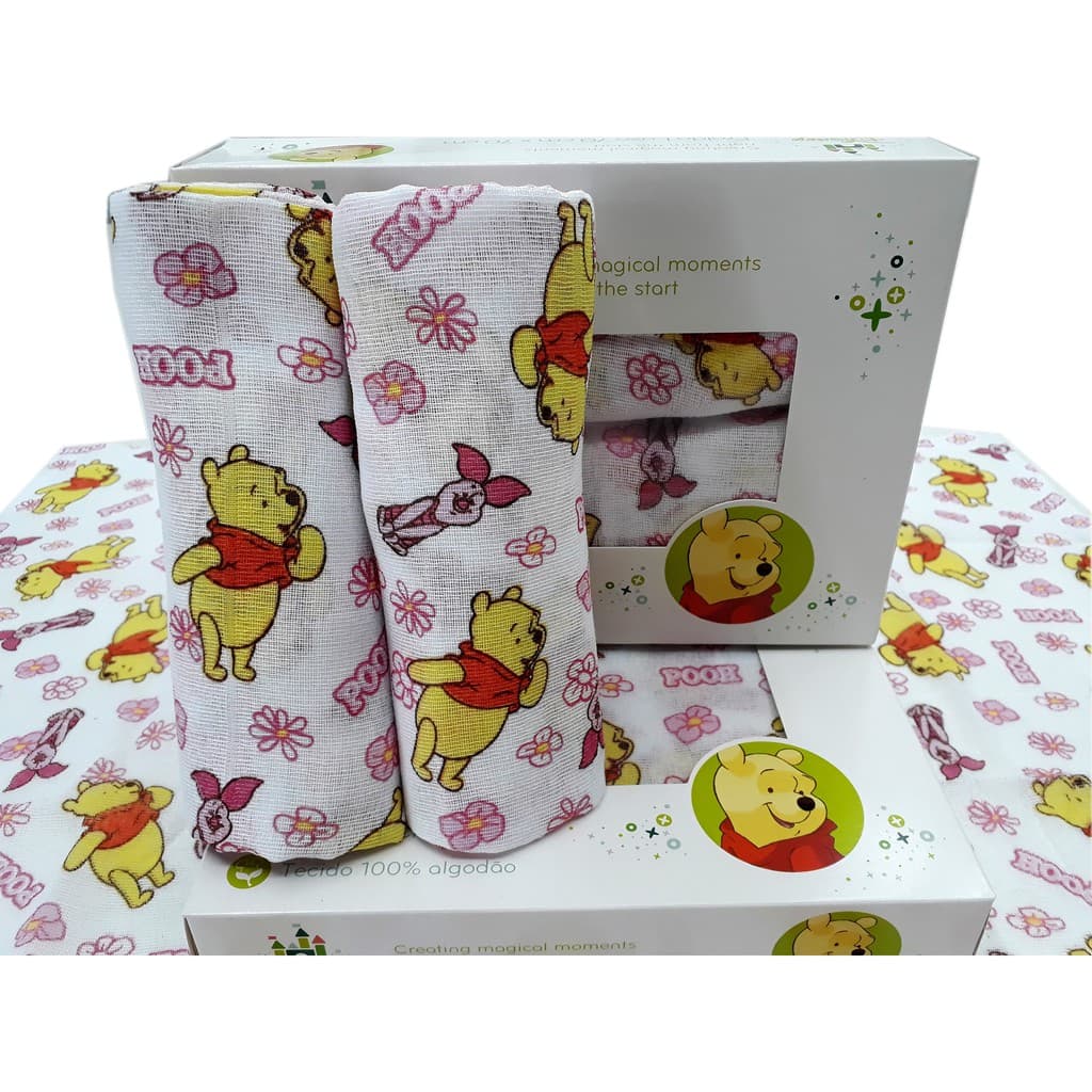 CAIXA COM 5 FRALDA 70X70CM ESTAMPA URSINHO POOH - FEMININO e MASCULINO - ENVIO IMEDIATO
