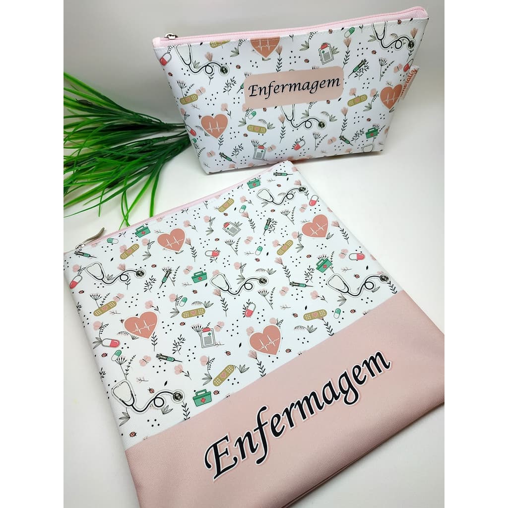 kit Necessaire e Porta Jaleco Enfermagem Enfermeira