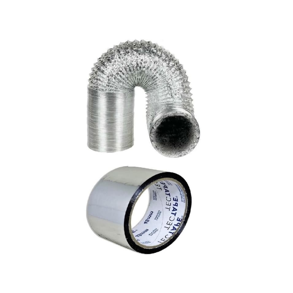 Kit 2 Metros Duto Flexível De Alumínio 100mm, 125mm, 150mm + Fita aluminizada Coifa Grow
