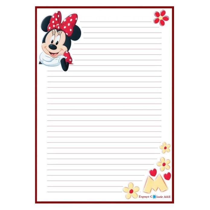 80 Folhas Para Fichário Tema Minnie, fazemos qualquer tema Volta As Aulas, folhas pautadas