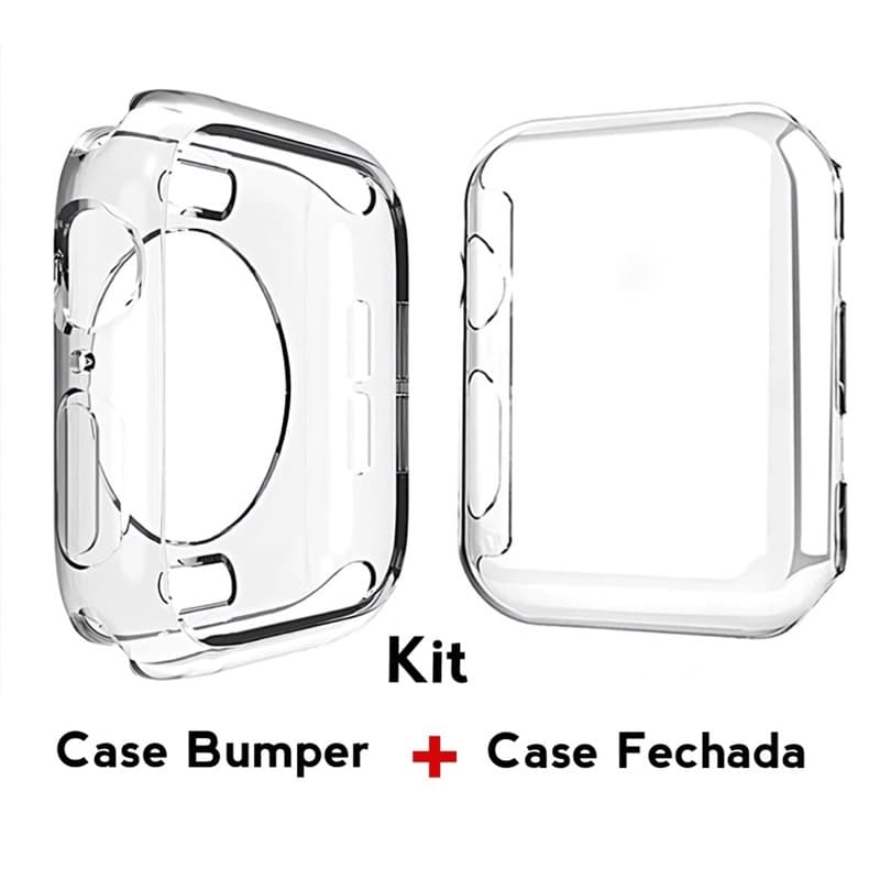 Kit Case Transparente Silicone Fechada + Bumper Aberta no Touch 38mm 40mm 41mm 42mm 44mm 45mm 49mm