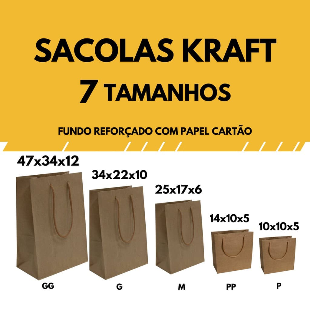 Sacolas Kraft 50u Bolsa Papel Presentes Delivery Comércio
