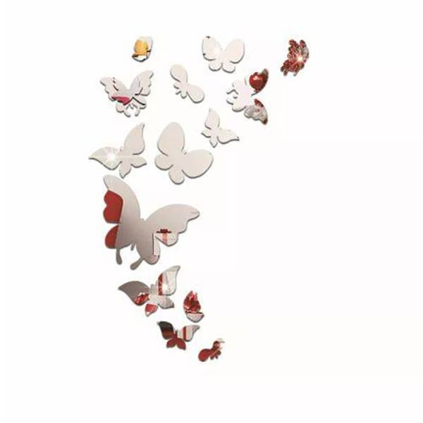Espelho Decorativo 52x42cm 14 Peças Borboletas 1026 Prata. - * - *