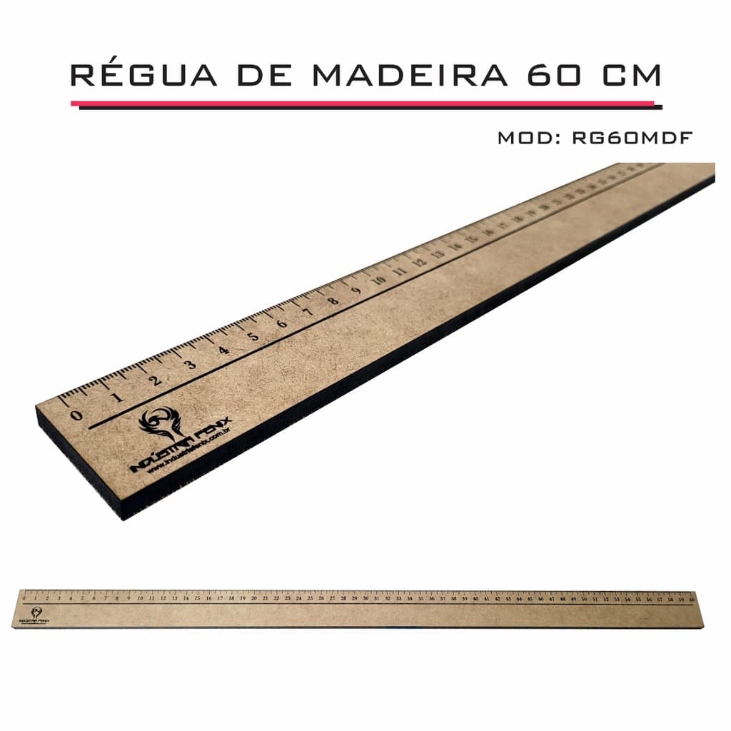 Régua 60 cm Madeira Modelagem Estilista Corte Costura Fenix