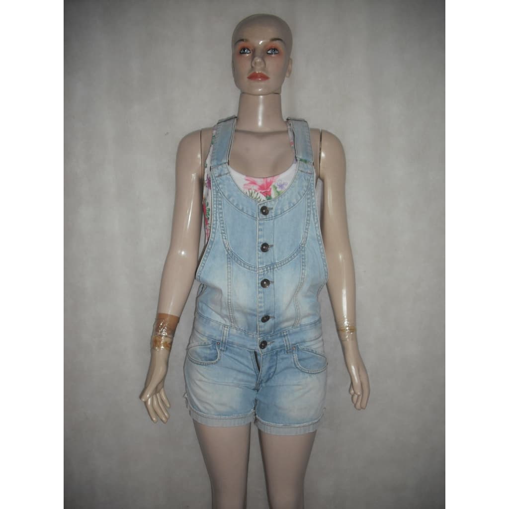 JARDINEIRA JEANS TAM PP 34 URBAN CO MACAQUINHO ALGODÃO USADO BOM ESTADO