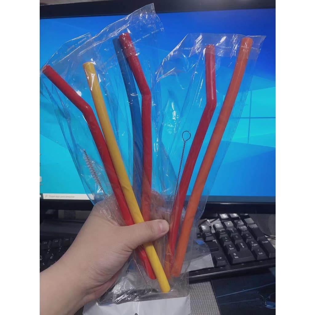 Kit Canudos de Silicone Reutilizável Ecológico com com escovinha