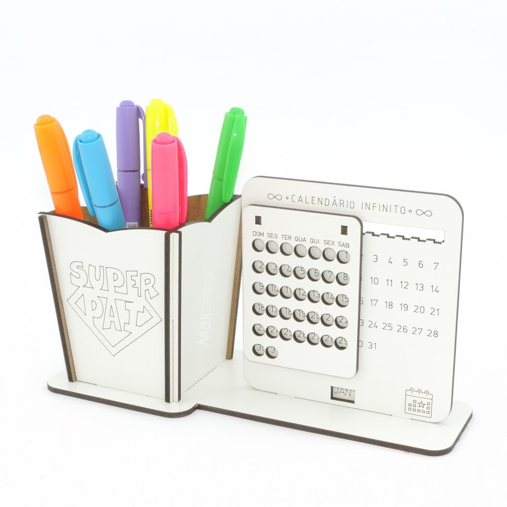 5 Calendário Infinito e Porta Lápis Personalizado Mdf - Dia dos Pais