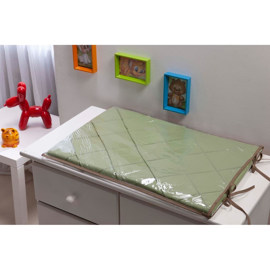 Trocador para comoda de Bebê Luxo Verde Cana Nervurado com Bege Trocador Verde Cana nervurão Bordado