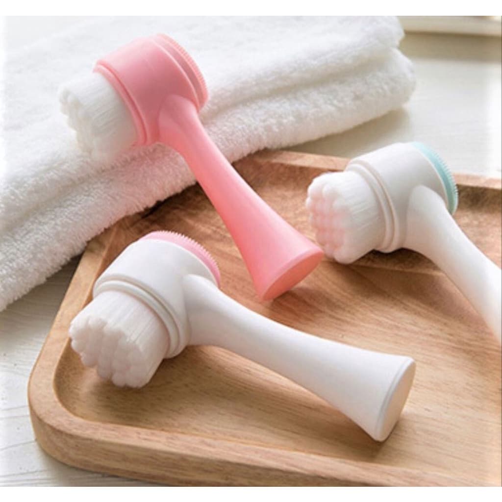 Escova de Limpeza Facial 2 em 1 Esponja Cerdas Macias Ponta Dupla de Silicone Esfoliante Aparelho Massagem