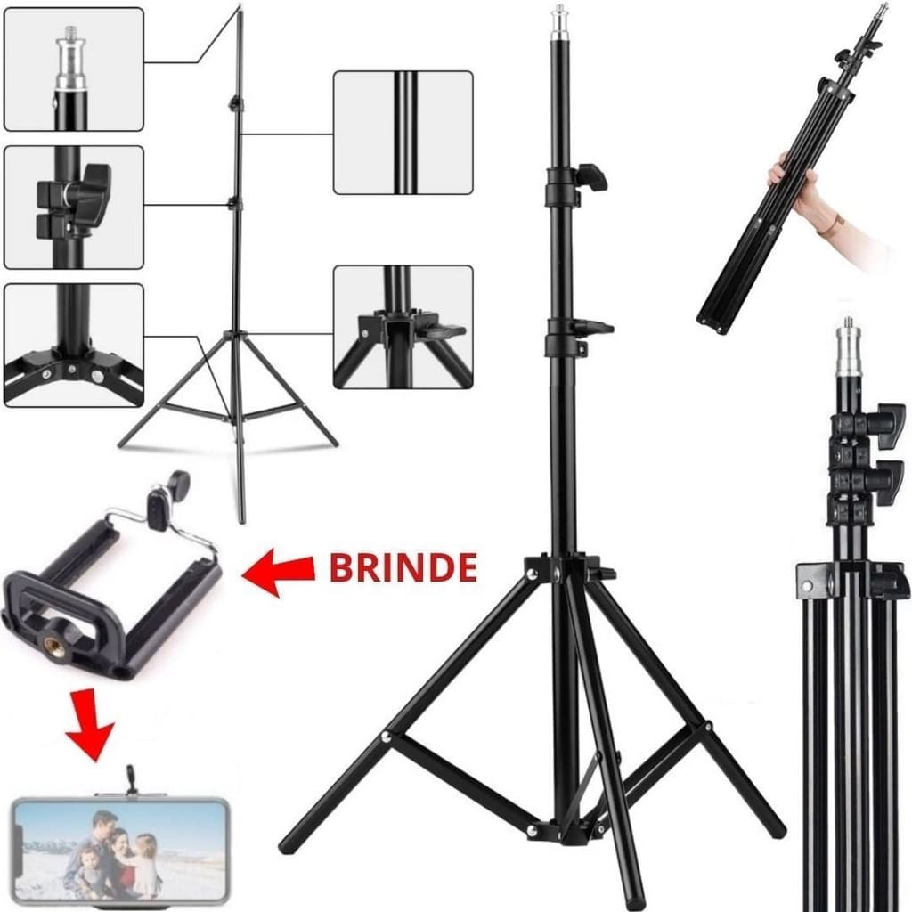 Tripé Pedestal 2 Metros 1/4 Universal Suporte Celular Câmera Webcam Projetor Luz Led Estúdio