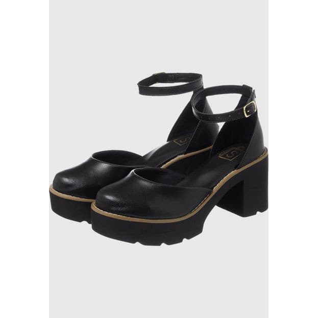 Sandália Salto Oxford com Bico e Traseiro Fechado Preto Sintético