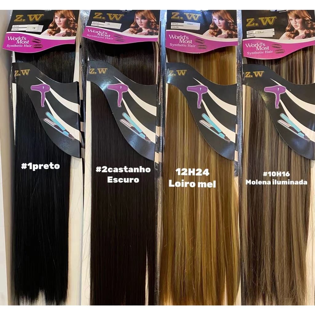 Extensão de Cabelo em Fibra Orgânica ZW liso com Aplique Tic Tac para Volume